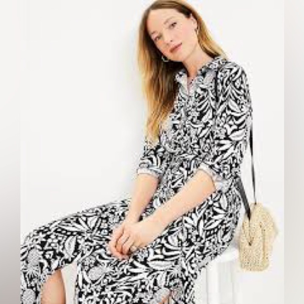 LOFT Pineapple Linen Blend Maxi Pocket Shirtdress